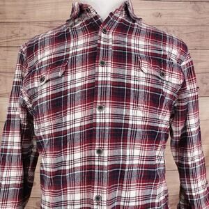 JACHS Shirt Mens Large Red Navy Plaid‎ Flannel Long Sleeve Button Front Cotton